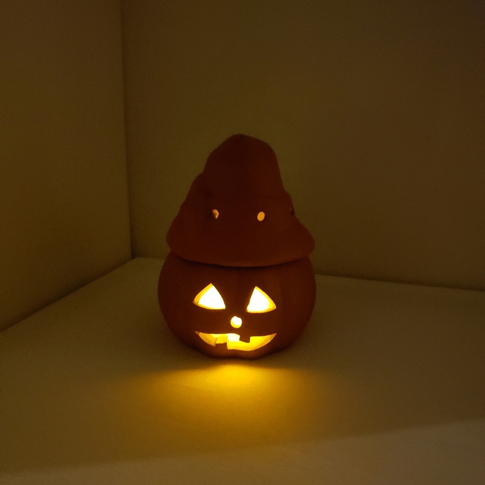 Vintage Terracotta Jack O Lantern Pumpkin Candle Holder With Lid 5"H - Picture 11 of 14